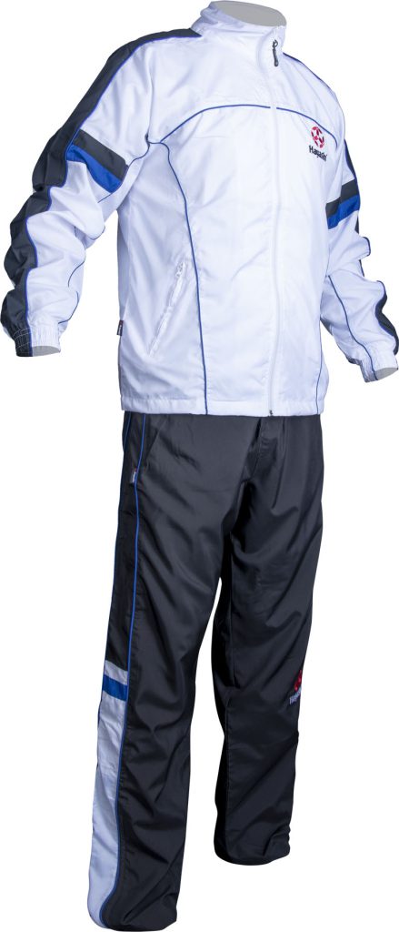 Survêtement avec pantalon d’entraînement noir pour enfants – taille 128 = 128 cm, blanc-bleu