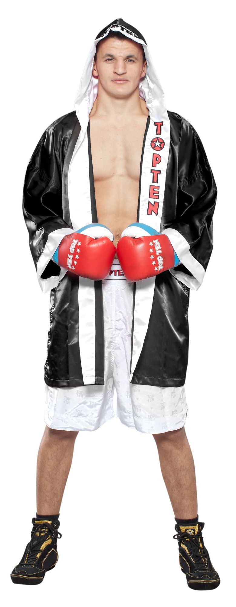 top-ten-hooded-boxing-robe-get-in-the-ring-black-white-size-1919-9190 Manteau pour boxeur « Get in the Ring » – Image 4