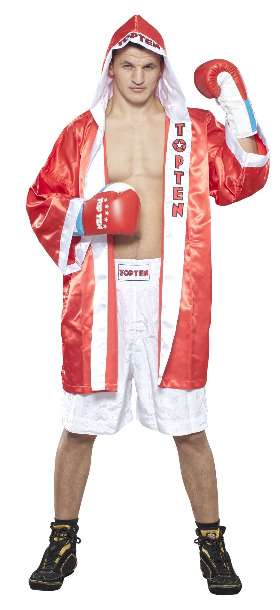 top-ten-hooded-boxing-robe-get-in-the-ring-red-white-size-1919-4170 Manteau pour boxeur « Get in the Ring » – Image 2