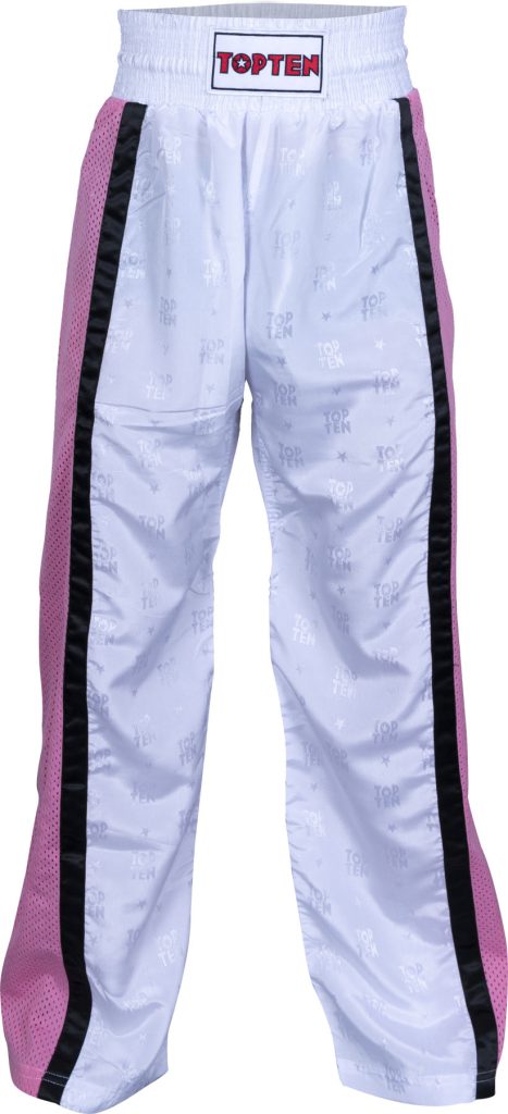 Pantalon de kickboxing « Mesh » pour enfants – taille XS = 150 cm, blanc-rose