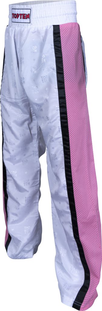 Pantalon de kickboxing « Mesh » pour enfants – taille XS = 150 cm, blanc-rose