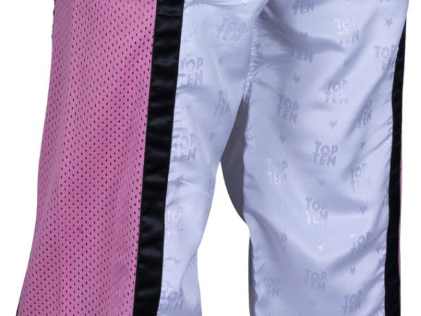 Pantalon de kickboxing « Mesh » pour enfants – taille XS = 150 cm, blanc-rose