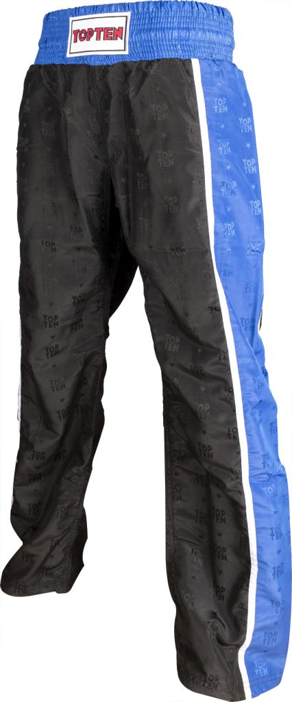 Pantalon de kickboxing « Stripes » – Taille L = 180 cm, noir-bleu