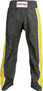 Pantalon de kickboxing « Stripes » – Taille XXL = 200 cm, noir-jaune