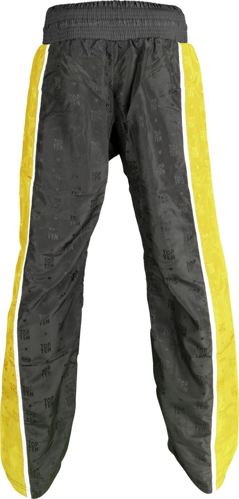 Pantalon de kickboxing « Stripes » – Taille XL = 190 cm, noir-jaune
