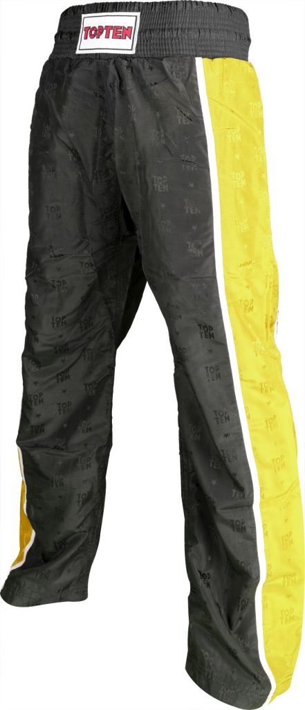 Pantalon de kickboxing « Stripes » – Taille XL = 190 cm, noir-jaune