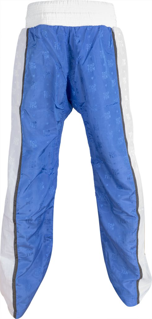 Pantalon de kickboxing « Stripes » – Taille L = 180 cm, bleu-blanc