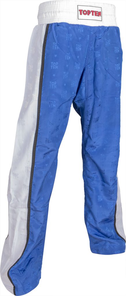 Pantalon de kickboxing « Stripes » – Taille L = 180 cm, bleu-blanc