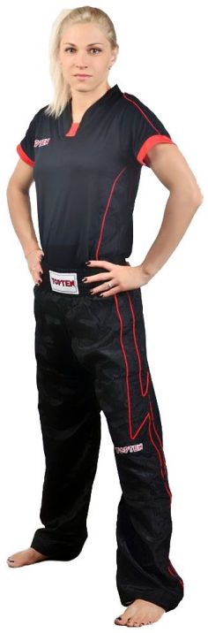Pantalon de kickboxing – taille S = 160 cm, noir-rouge