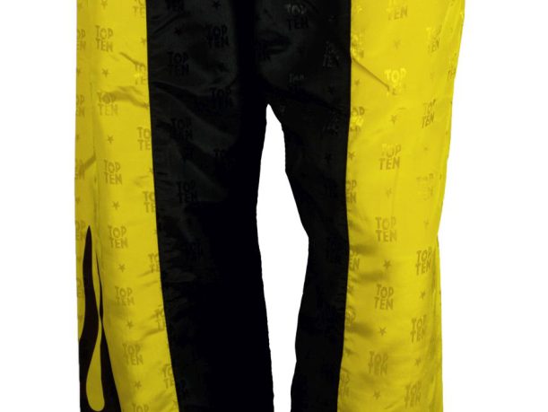 Pantalon de kickboxing « Flame » – Taille XL = 190 cm, noir-jaune