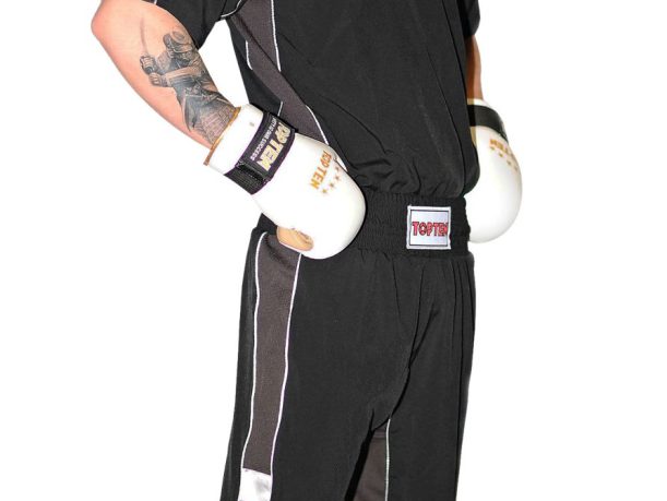 Uniforme de kickboxing « FLEXZ » pour enfants – taille 130 = 130 cm, noir-gris