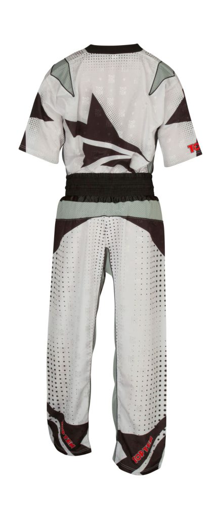 Uniforme de kickboxing « Future » pour enfants – taille XS = 150 cm, blanc-noir