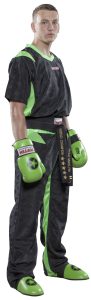 Uniforme de kickboxing « TTM » pour enfants – taille XS = 150 cm, noir-vert