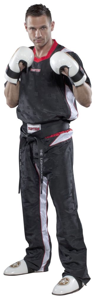 Uniforme de kickboxing « TTM » – Taille S = 160 cm, noir-blanc