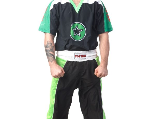 Uniforme de kickboxing « Star » pour enfants – taille XXS = 140 cm, noir-vert