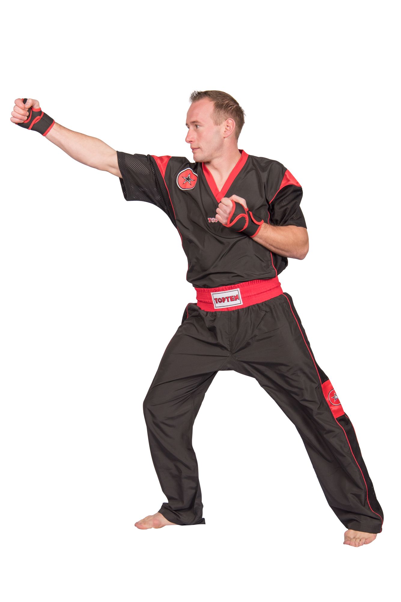 top-ten-kickboxing-uniform-star-edition-size-xxl-200-cm-black-red-16861-94200 Uniforme de kickboxing « Star Edition » – Image 4