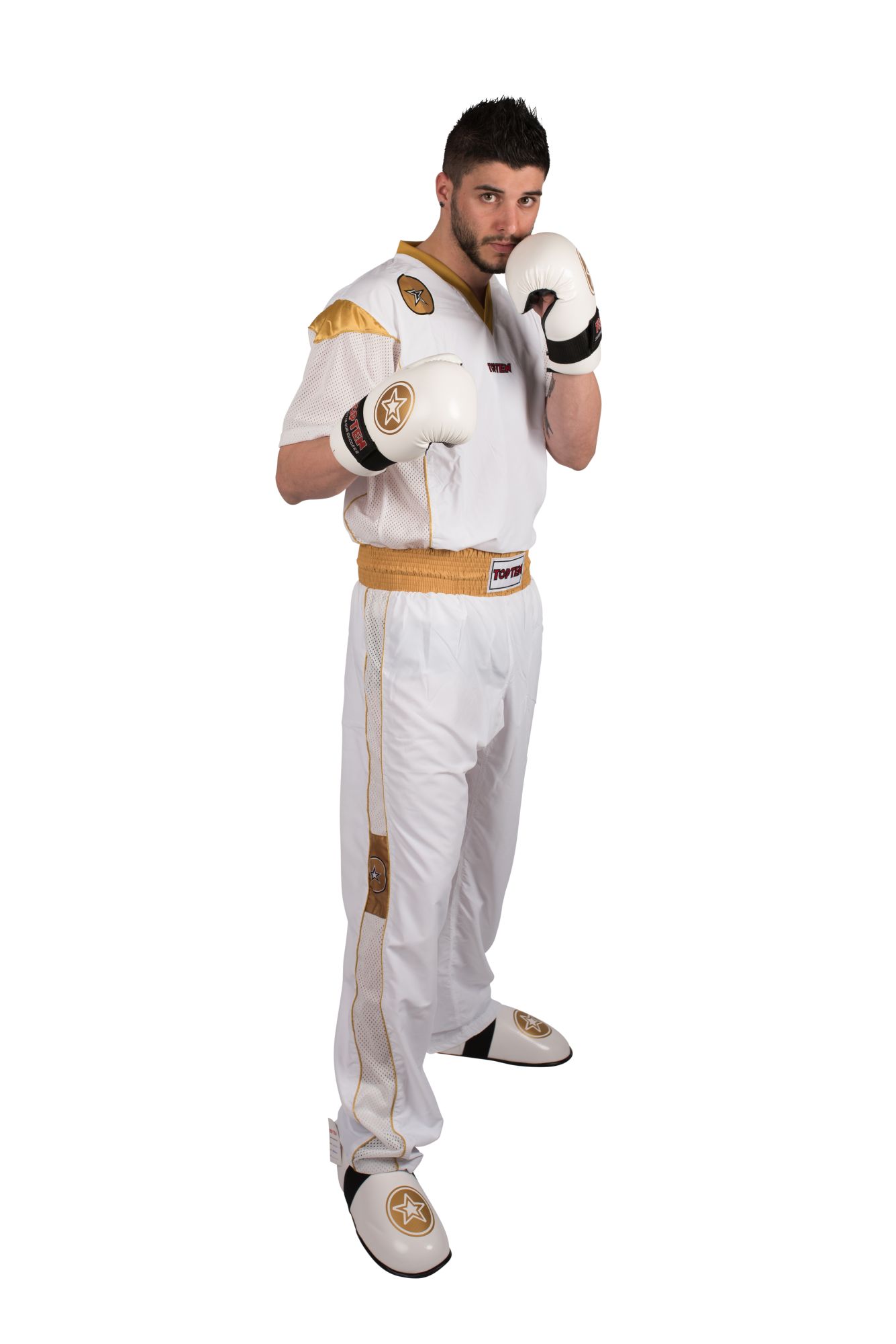 top-ten-kickboxing-uniform-star-edition-size-xxl-200-cm-white-gold-16861-1200 Uniforme de kickboxing « Star Edition » – Image 1