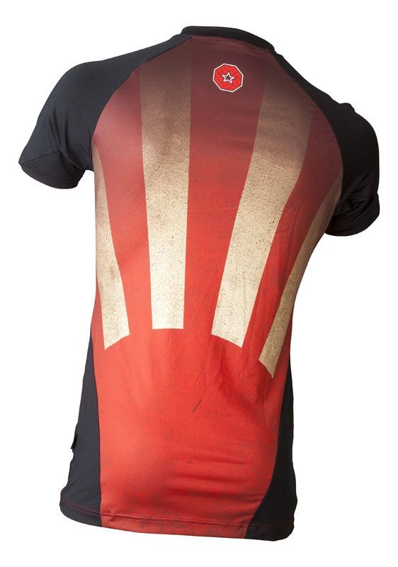 Rash Guard avec motif « Sunrise » – manches courtes, noir-rouge, taille XL