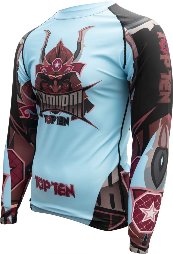 Rash Guard « Samurai » – manches longues, bleu clair-noir, taille XXL