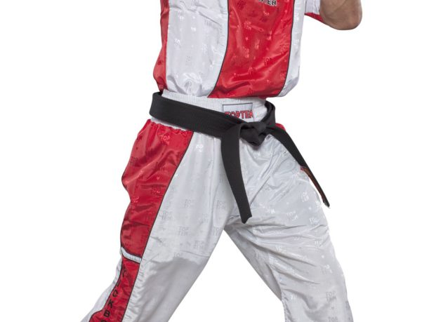 Pantalon de kickboxing – taille S = 160 cm, blanc-rouge